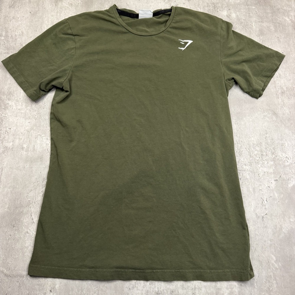 Gymshark Shirt Mens Medium Green Logo Gym Workout Training Short Sleeve Stretch